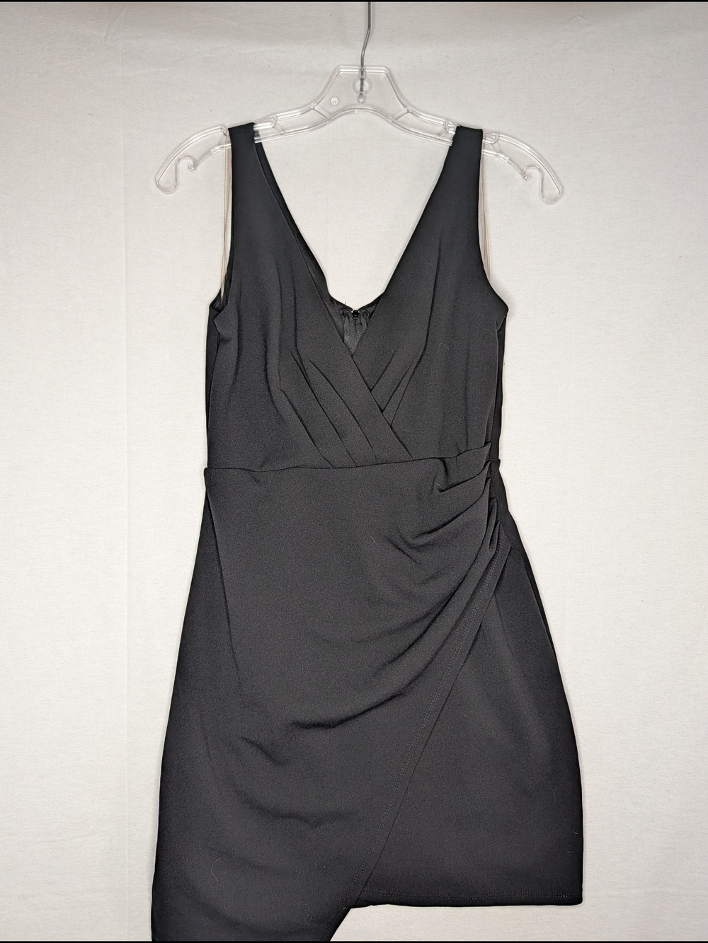 Emerald Sundae Black Faux-Wrap V-Neck Midi Dress